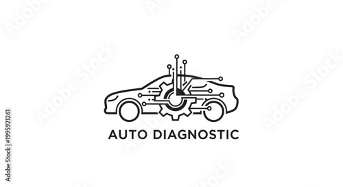 Car Auto Diagnostic Logo - Mechanical Gear and Circuit Board Integration