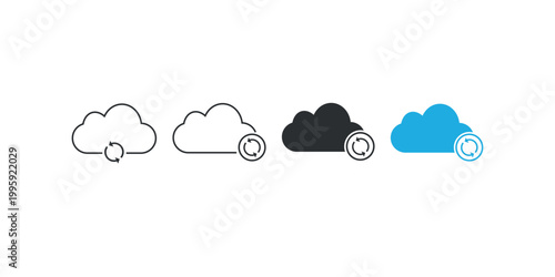 Cloud backup icon set in various styles: line, solid, colorful.