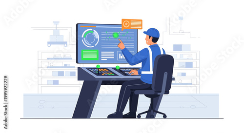 Control Room Operator Monitoring Industrial Process on Large Screen Display