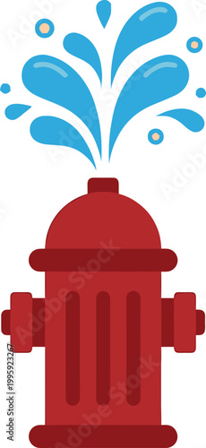 Red Fire Hydrant with Water Splash: A stylized depiction of a classic red fire hydrant with a vibrant splash of water shooting upwards, perfect for illustrations related to urban safety.
