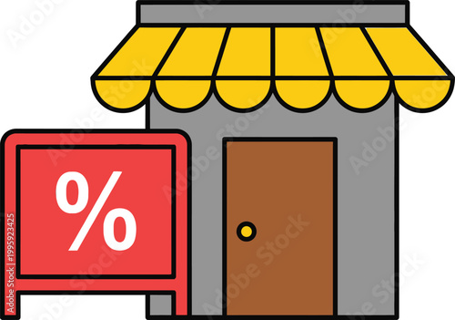 Deals and Discounts at the Storefront: An inviting storefront with a vibrant percentage sign signaling attractive deals and special offers. Discover exceptional value and savings within.
