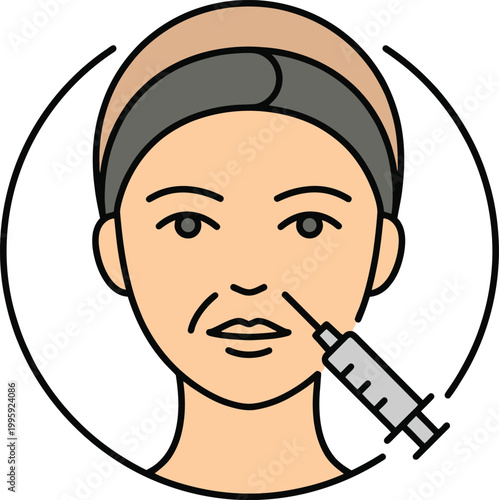 Beauty Enhancement Illustration: A clean, concise illustration of a face undergoing a cosmetic injection procedure, with a syringe positioned near the targeted area