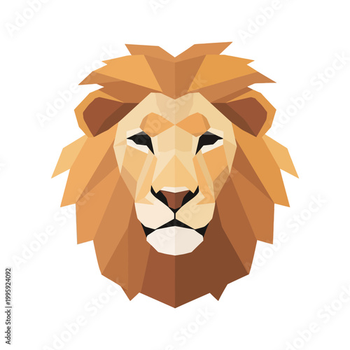 Geometric Lion Head Portrait Against White Background