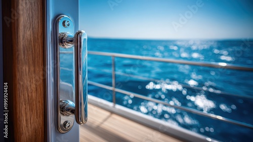 Open Cabin Door Revealing Luxury Yacht Deck and Expansive Ocean Horizon