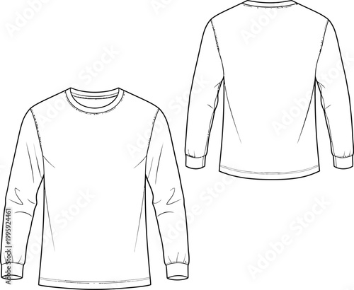 Long sleeve t-shirt technical drawing template with t shirt