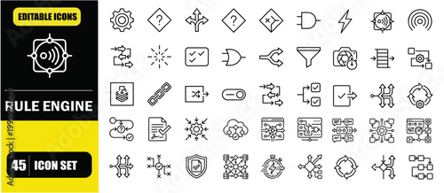 Smart Rule Engine Automation Icon Set – SaaS Workflow Management, Conditional Logic Systems, Business Process Automation, Event Driven Rules Engine, Decision Flow and Intelligent System Control Line I