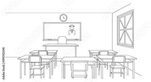 Empty Classroom Interior Outline Vector Illustration