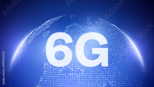6G technology network with globe design, New generation telecommunication , high-speed mobile Internet. 6g superfast telecom network background with speed meter vector