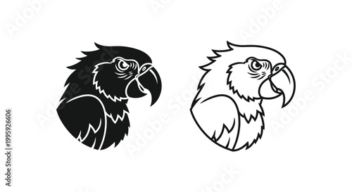 Stylish Black And White Macaw Bird Art Design Vector