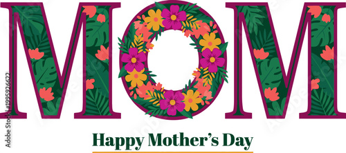 Mother's Day Floral typography for seasonal holiday celebration and maternal appreciation greeting cards