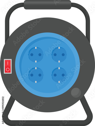 Extension Cord Reel with Outlets Flat Illustration. Cable Roll Design Element Isolated on White Background