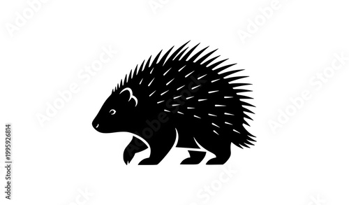 Side view porcupine silhouette vector art walking pose isolated on white background for forest wildlife and nature concept