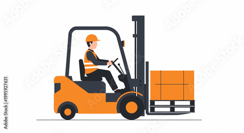 Forklift Operator Moving Pallet of Boxes in Warehouse