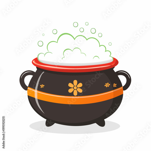 Cartoon Witch's Cauldron with Bubbling Potion