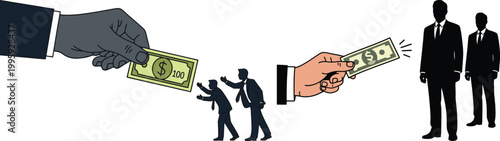 Business hands giving money to people in suits for professional financial deal