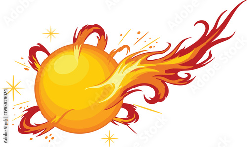 Stylized Sun with Flaming Solar Flares Illustration