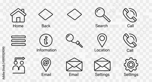 Collection of outline icons for user interface design elements.