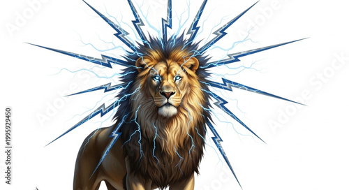 Majestic Lion with Electric Crown and Lightning Aura.
