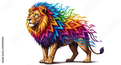 Majestic Lion with Vibrant Rainbow Mane and Tail.