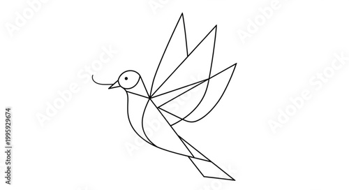 Minimalist line art drawing of a hummingbird in flight.