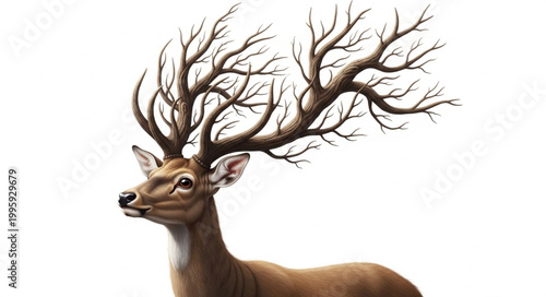 Majestic Stag With Antlers Resembling Tree Branches.