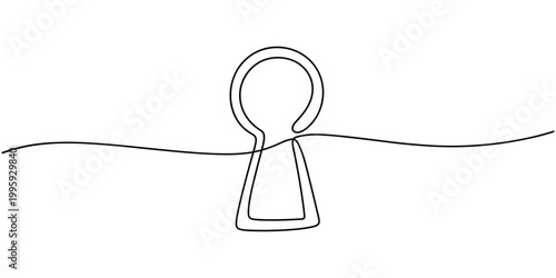 Keyhole icon. Black silhouette lock continuous line isolated on white background. Hand drawn padlock. Secrecy drawing graphic. Simple flat lock. Symbol outline secret concept. Vector illustration