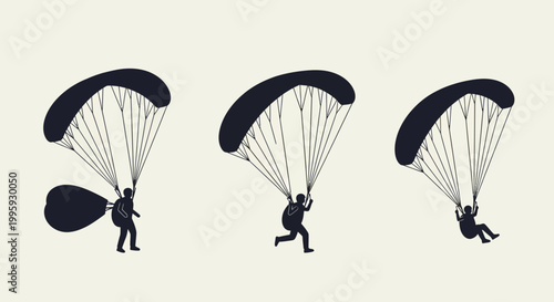 Paragliding process icons set design
