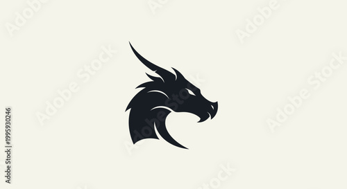 Black dragon head logo profile view.