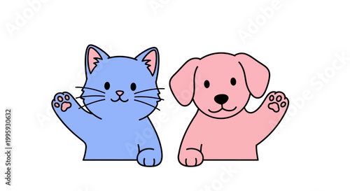 Cartoon cat and dog friends together.