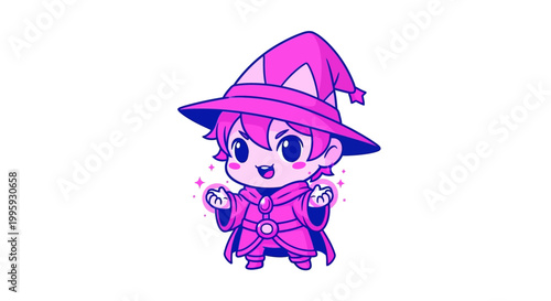 Cartoon pink witch girl character.