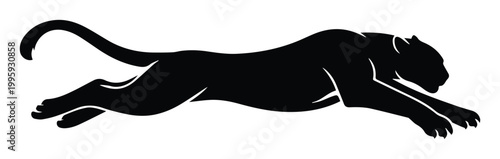 Φωτογραφία Dynamic black panther silhouette vector, leaping wild cat graphic, powerful animal emblem for sports, branding, or nature designs, isolated on white