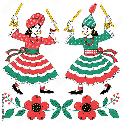 Cultural Couple Dancing in Ethnic Attire Flat Vector Art