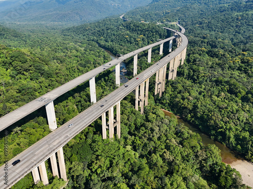 Rodovia dos Imigrantes - aerial view of the viaducts crossing the Rodovia dos Imigrantes, which connects São Paulo to Santos