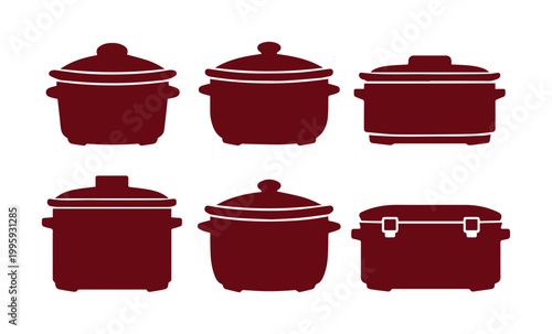 Cooking pots and pans vector set, kitchenware collection, various cookware silhouettes, essential kitchen utensils for culinary design projects