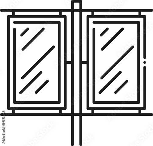 Trade show ad two city light stand display line icon or pictogram. Trade show advertising light box sign, promo two city light linear vector symbol. Presentation stand display pictogram or icon