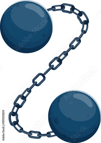 Pirate font cannonball with chain punctuation percent symbol. Corsair typeset special symbol, maritime typeface vector sign. Pirate marine sailing font element with two cannonballs connected by chain