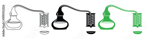 Bild auf Leinwand Alchemical Distillation Apparatus Vector Set, Retro Science Equipment for Alchem