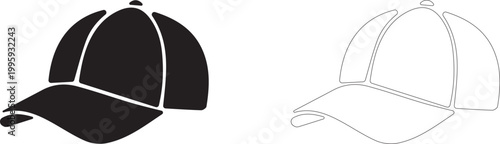 Baseball cap  vector icon in silhouette and outline style, sports hat and fashion headwear symbol.