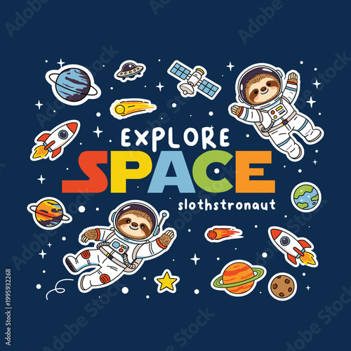 Funny Baby Sloth in Space Suit 