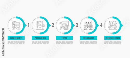 Web development, IT specialist, career and job vacancy infographic. Programmer, web analyst and tester, data scientist and cloud architect vector chart. Web development career info graph