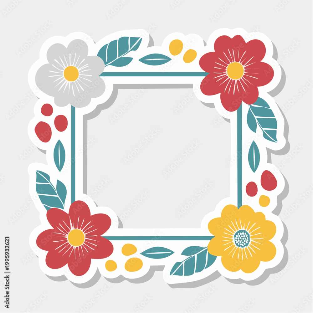 Obraz premium Square floral frame with red, yellow, and white flowers