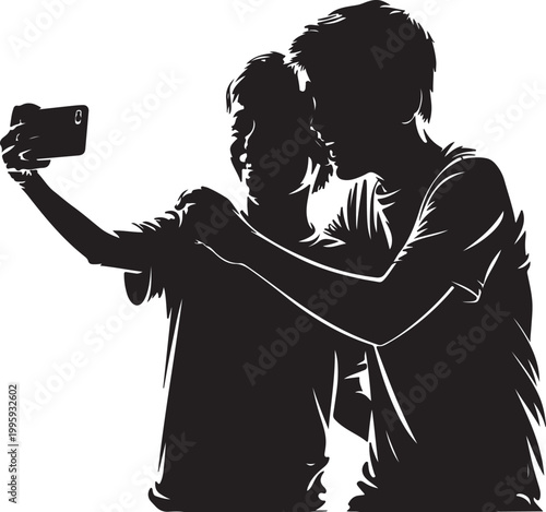 Cousins taking a selfie with a smartphone