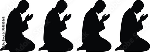 Praying silhouette four figures in devotional posture
