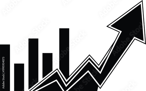 Financial growth silhouette of rising bar graph and arrow