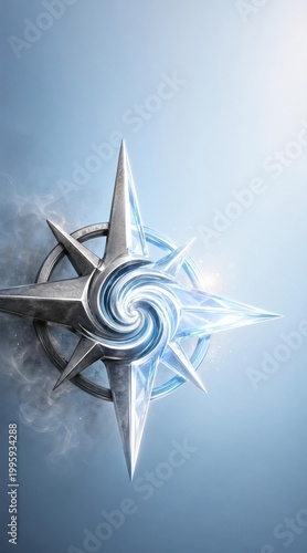 Metallic compass with glowing blue energy against a gradient blue