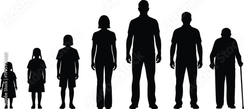 Family silhouette depicting growth stages and generational lineage