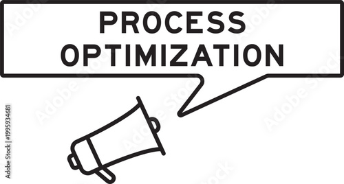 Megaphone icon with speech bubble in word process optimization on white background