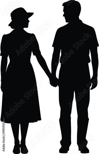 Couple holding hands silhouette a romantic black and white image