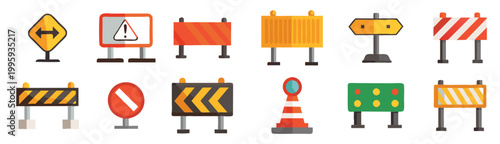 Road block and pedestrian barrier editable stroke thin linear outline icons set isolated on white background flat ,vector illustration.