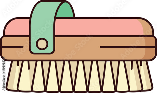 A high quality vector illustration of a professional wooden grooming brush featuring soft bristles and a mint green handle strap. This clean graphic asset is perfect for skincare, spa, beauty branding
